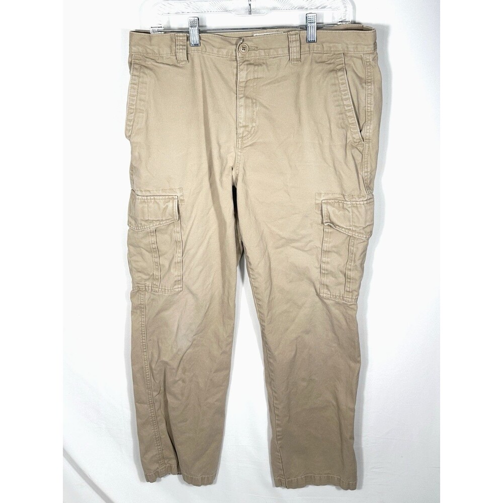 Old Navy Mens Tan Khaki Loose Fit Cargo Pants Size 34X32 100% Cotton